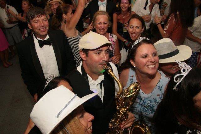 Sax player out in the crowd