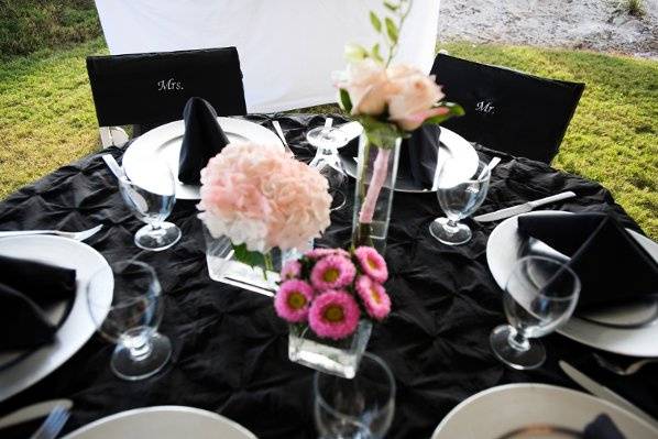 Table setting with floral centerpiece