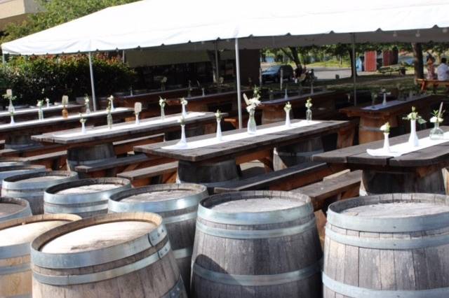 Farm tables at the vineyard