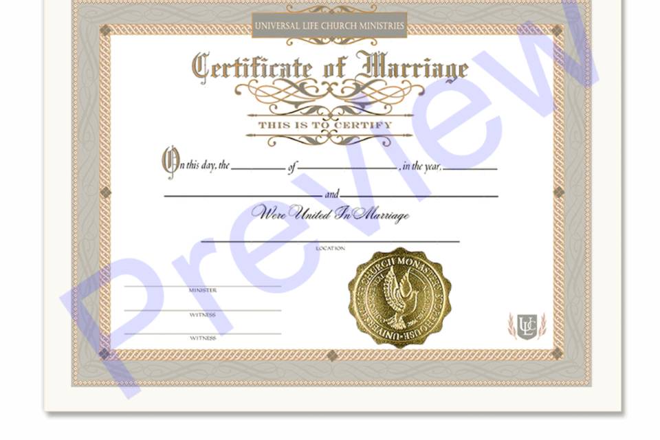 Example Wedding Certificate