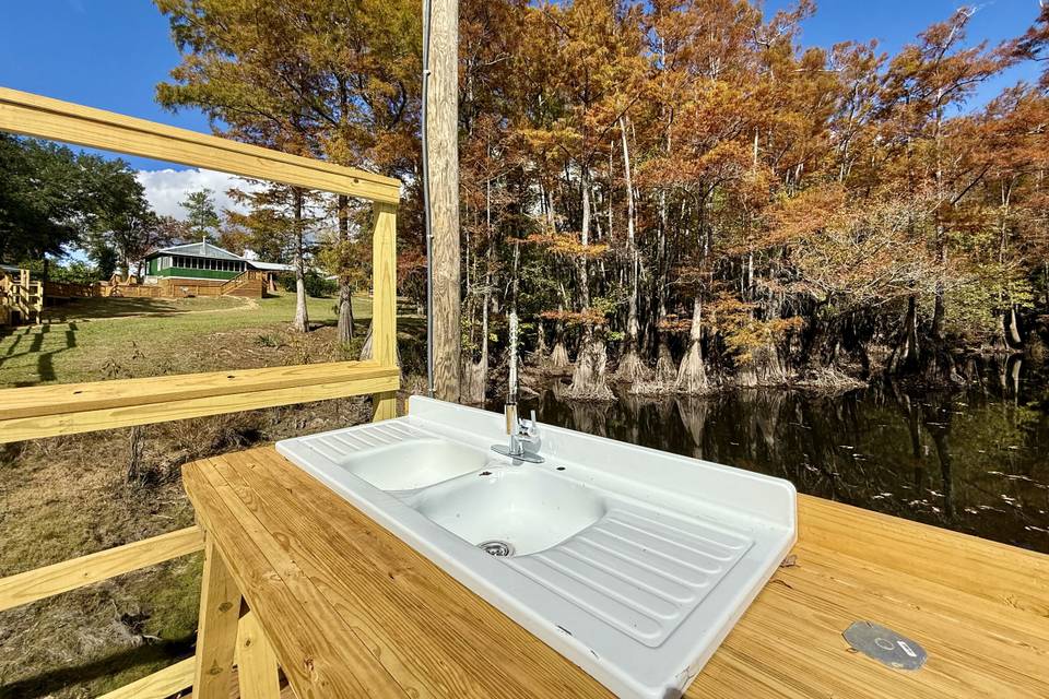 Sink, table, dock on the water