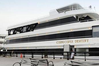 The Destiny is docked at Pier 14 in Hoboken NJ, and can hold 125 to 350 guests for seated dinner.