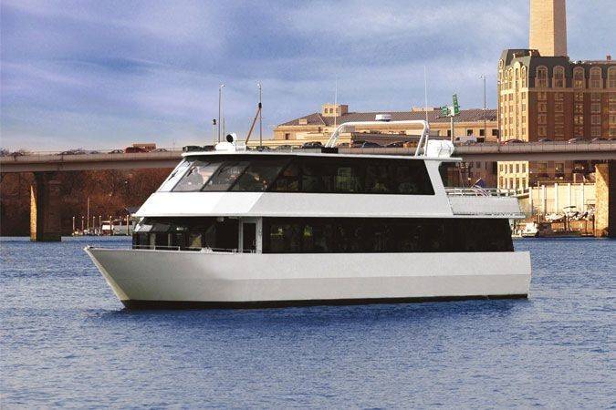The Capital Elite is docked in Southwestern DC and can hold 66 guests for a seated dinnner or 110 guests for a cocktail party.