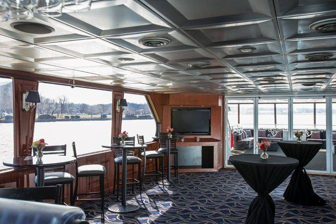 The National Elite is docked in Southwestern DC and can hold 100 guests for a seated dinnner or 149 guests for a cocktail party.