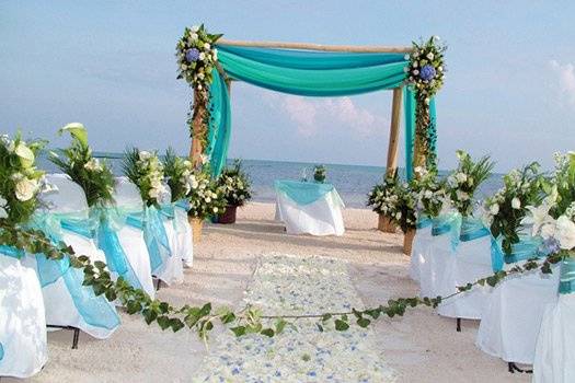 Beach wedding ceremony setup