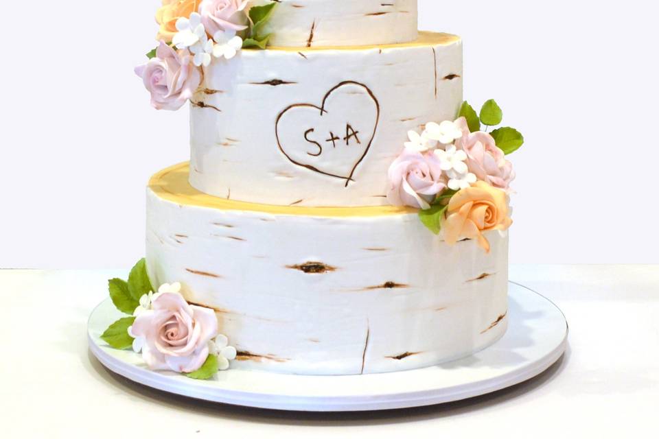 Birch Cake with Sugar flowers