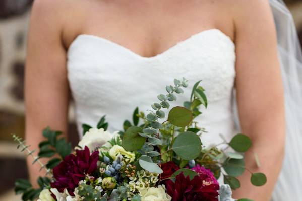 Bridal dress and bouquet