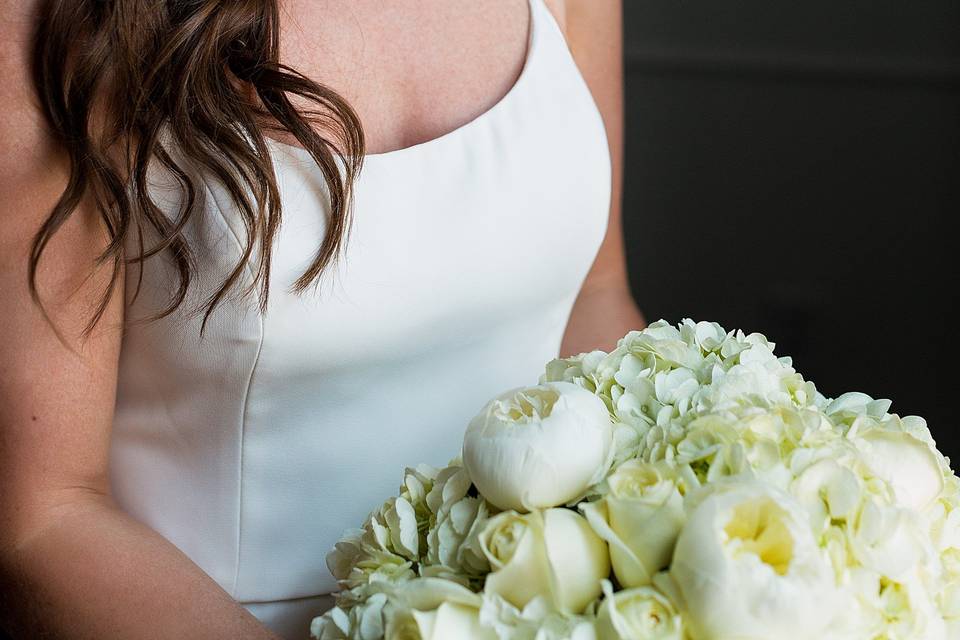 The bride holding her bouquet