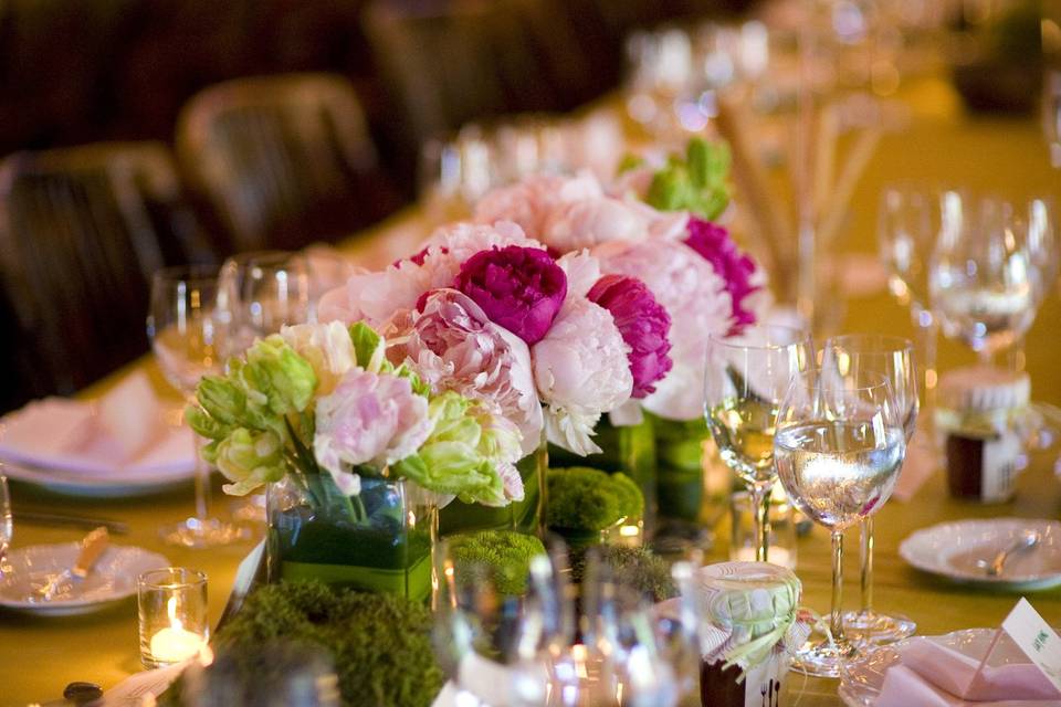 Table set-up with floral centerpiece