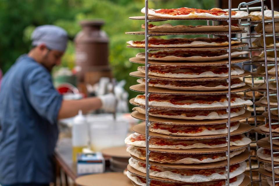 Roman style pizza prep