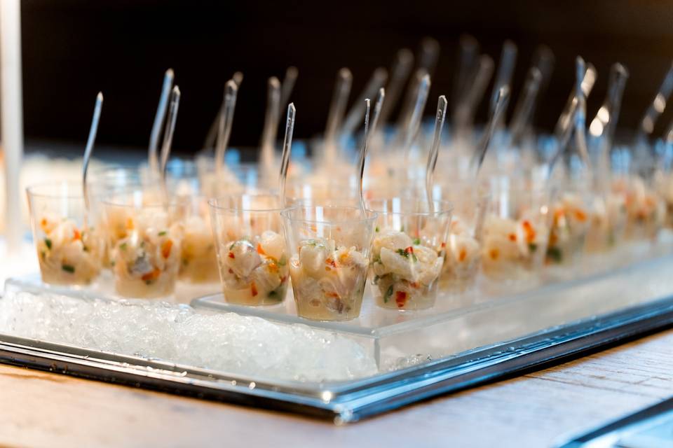 Ice cold ceviche on raw bar