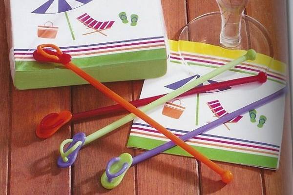 Flip flop swizzle sticks and flip flop napkins are great for beach parties.