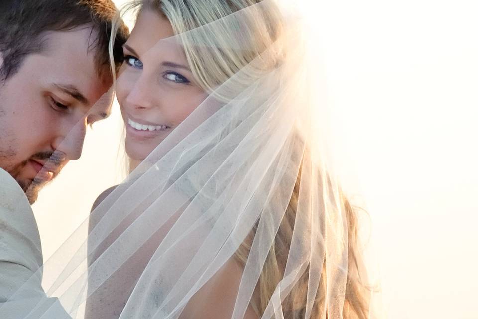 Beach bride and groom