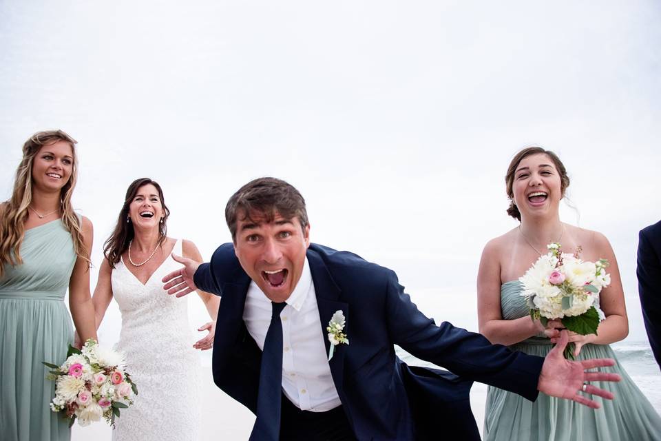 Beach bride groom fun