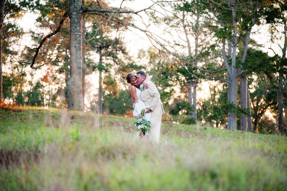 Sunset bride and groom