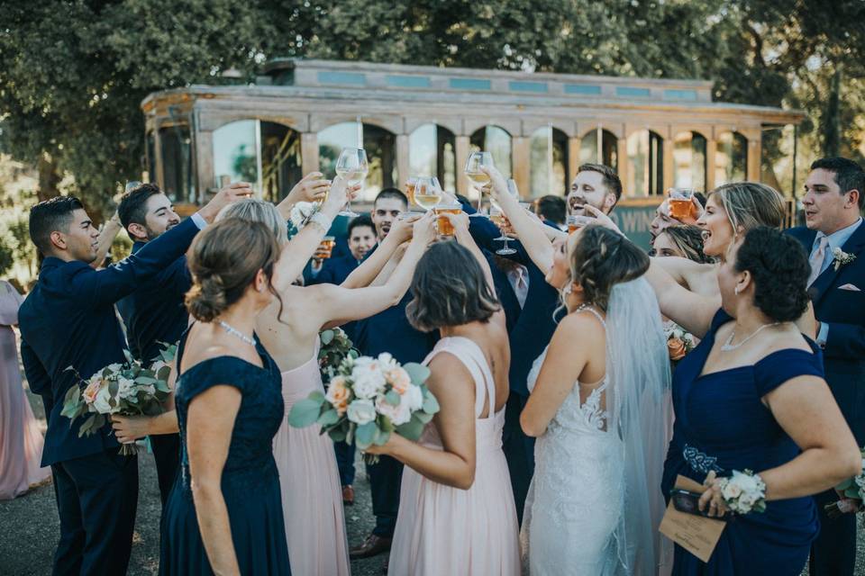 A toast by the wine trolley