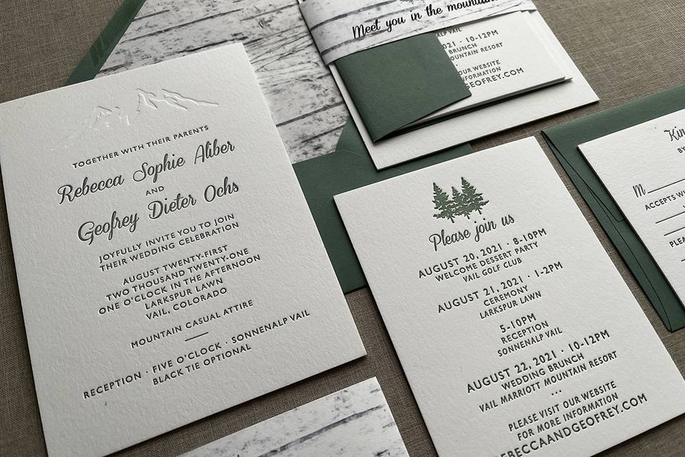 Letterpresss Mountain Invitati