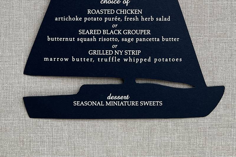 Sailboat Wedding Menu