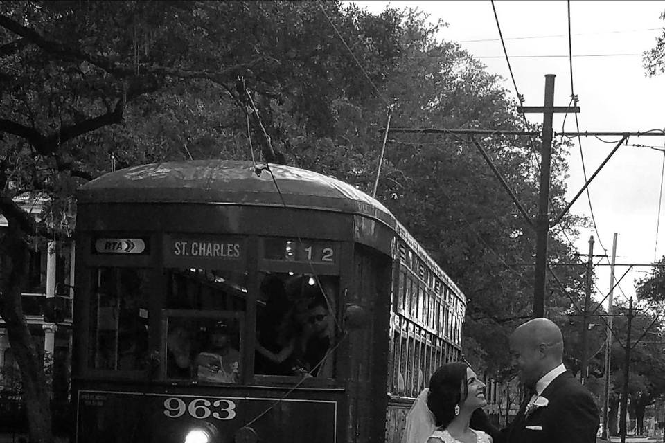 Couple with a streetcar