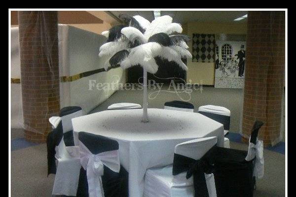 Silver/Gray and White Ostrich Feather Centerpiece