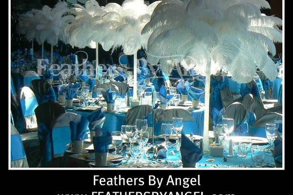 Hourglass gold stand ostrich feathers centerpiece - RentalCenterpiece