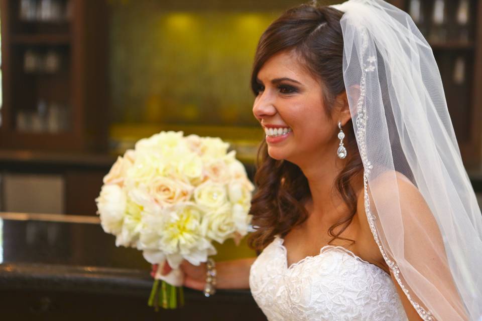 The bride holding her bouquet