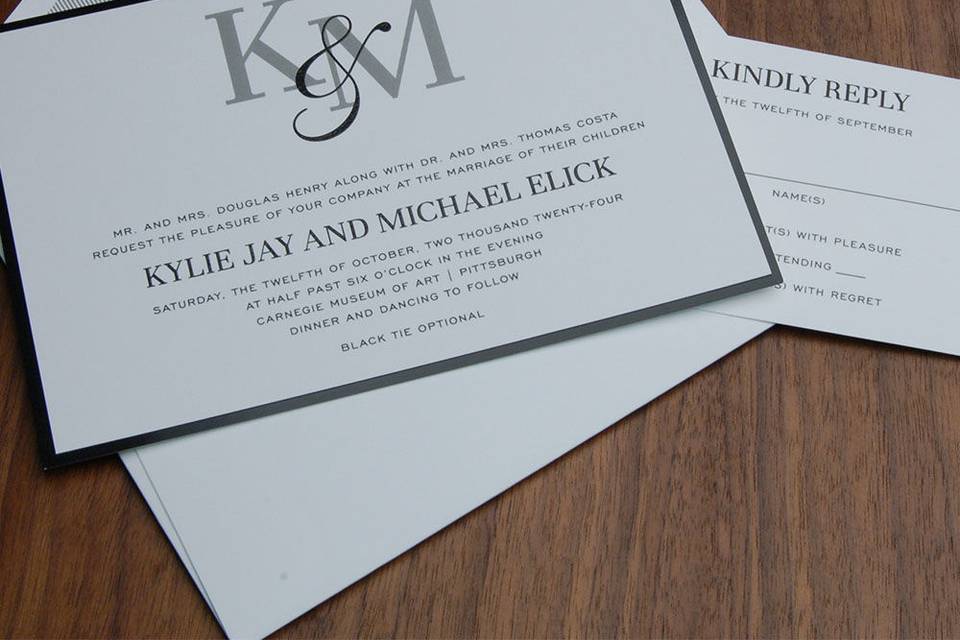 Contemporary, black and white wedding invite