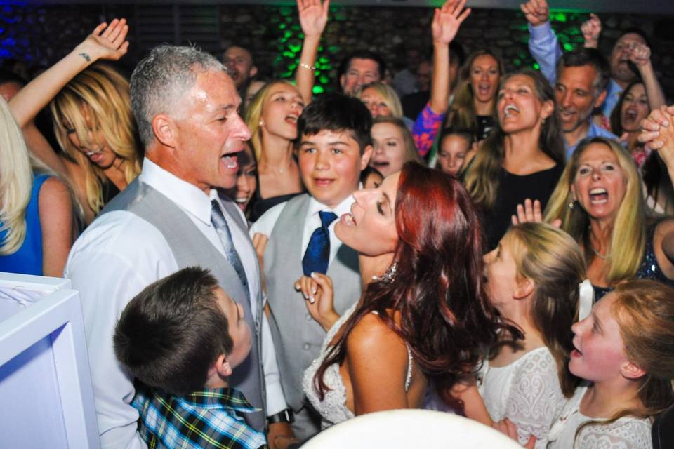 Full dance floor at the Baum wedding at Castle Farms, Charlevoix.