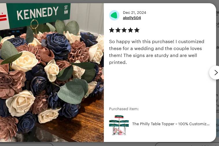 Etsy review of D.C. table sign