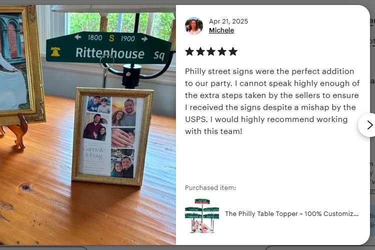Etsy review for table signs