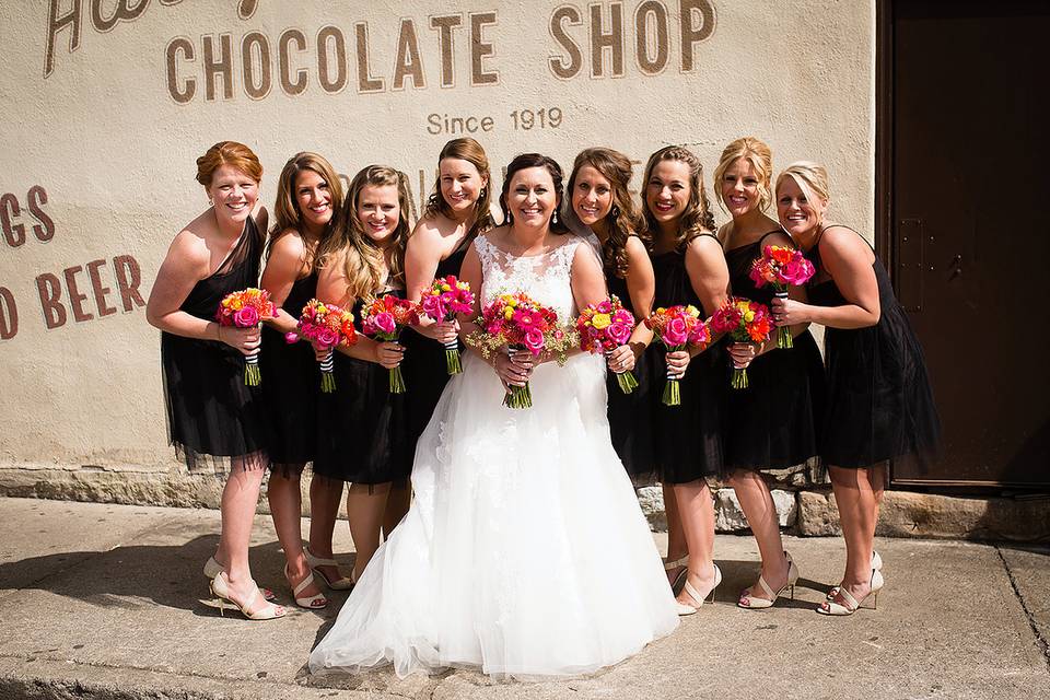 The bride with her bridesmaids