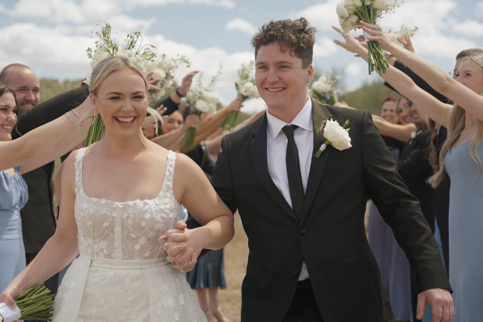 Bride and Groom Running
