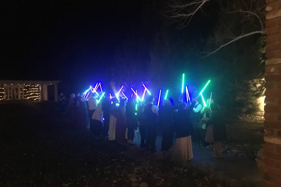 Lightsabers raised up