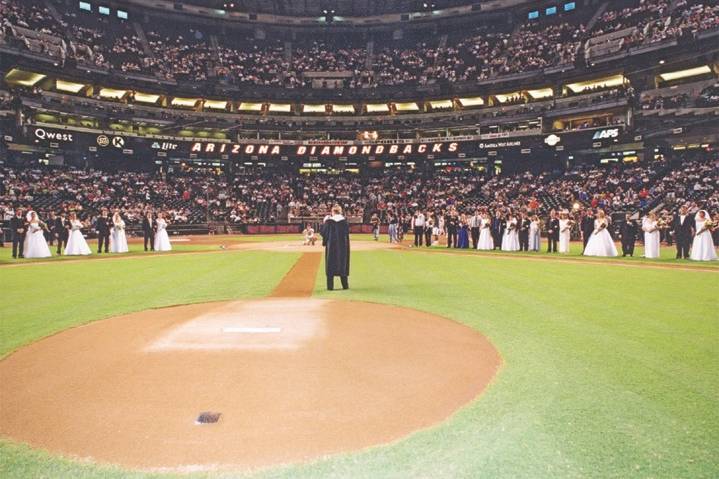 Ceremony on a baseball field