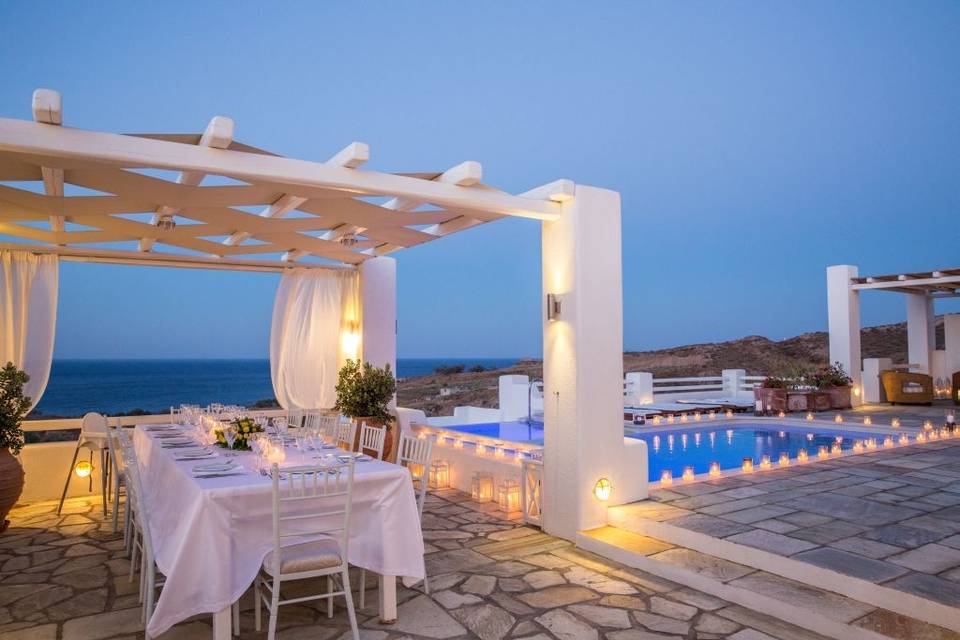 Beautiful reception setup at Anema Residence, Santorini