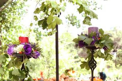 buffet table with decorated candleabras