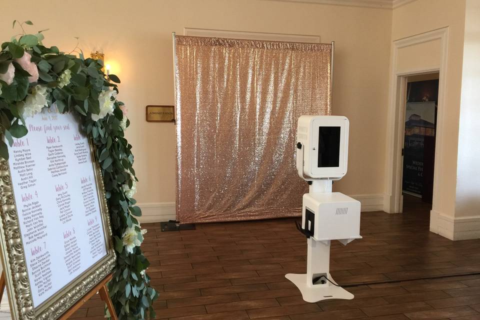 Open Photo Booth with a Rose Gold backdrop at the Carmel Mountain Country Club