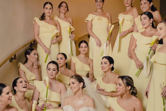 Wedding party in yellow