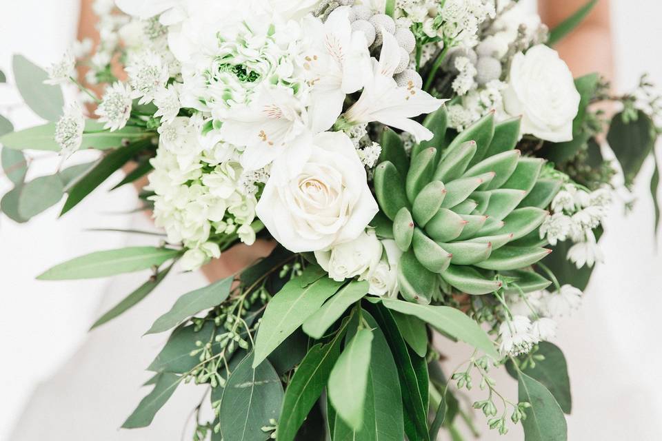 Wedding bouquet with white roses