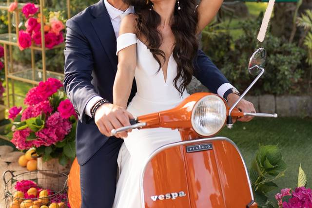 Whit orange vespa