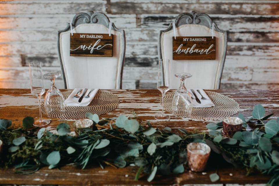 Head table with eucalyptus