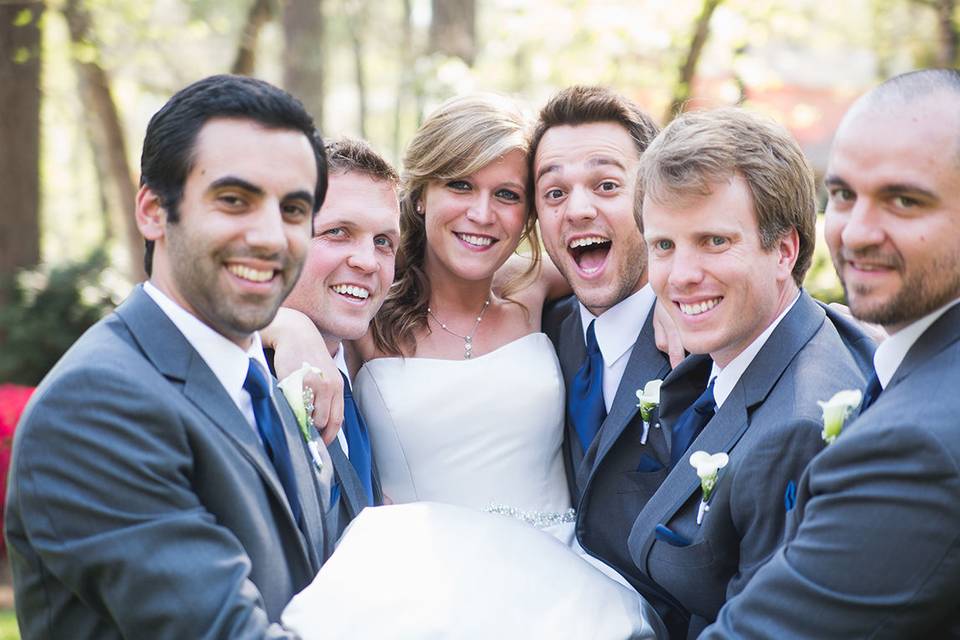 The bride and the groomsmen