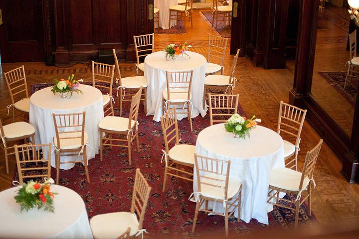 Reception tables with chiavari chairs