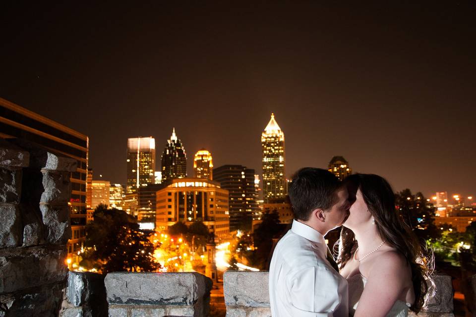 Newlyweds kissing