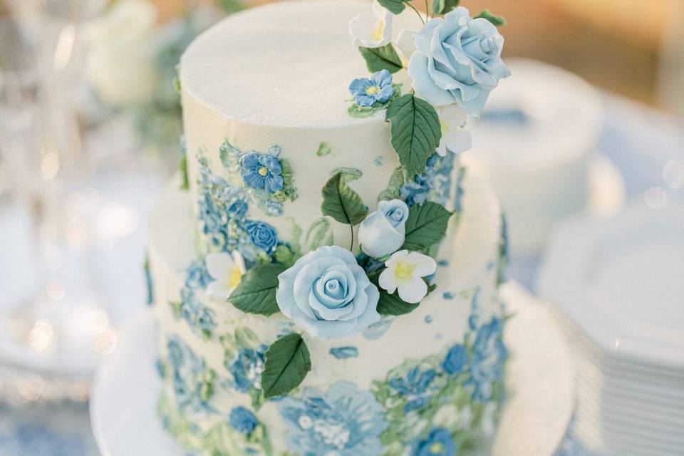 Blue Floral Painted Cake