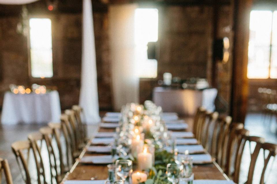 Long wooden table setup