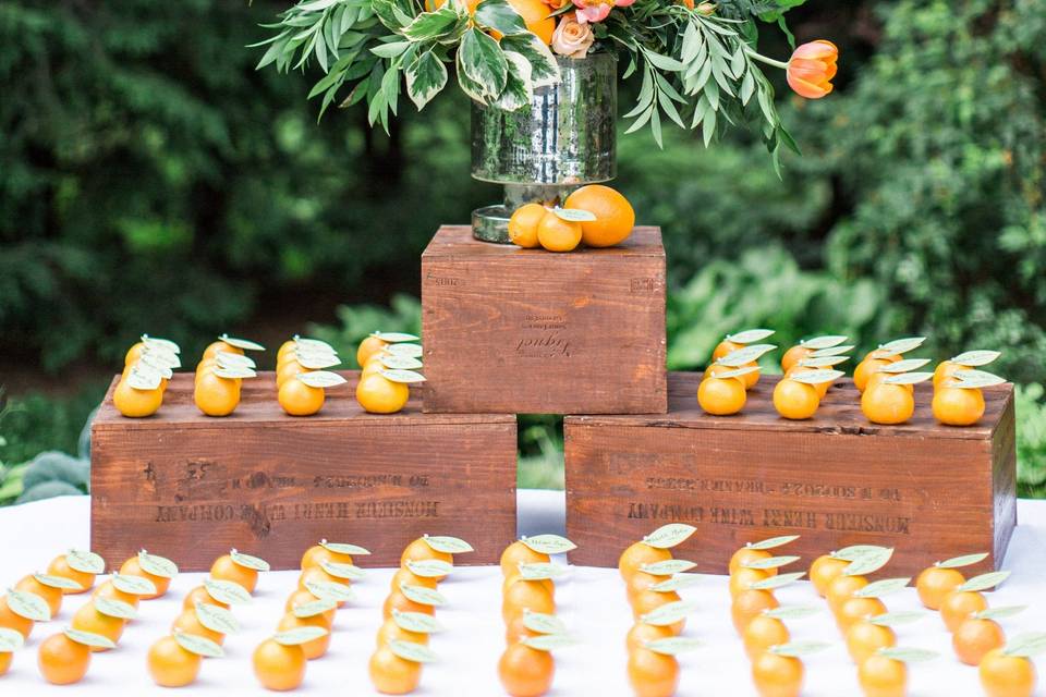 Colorful citrus escort table
