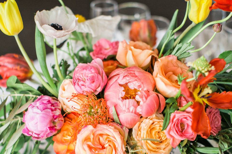 Colorful peony centerpiece