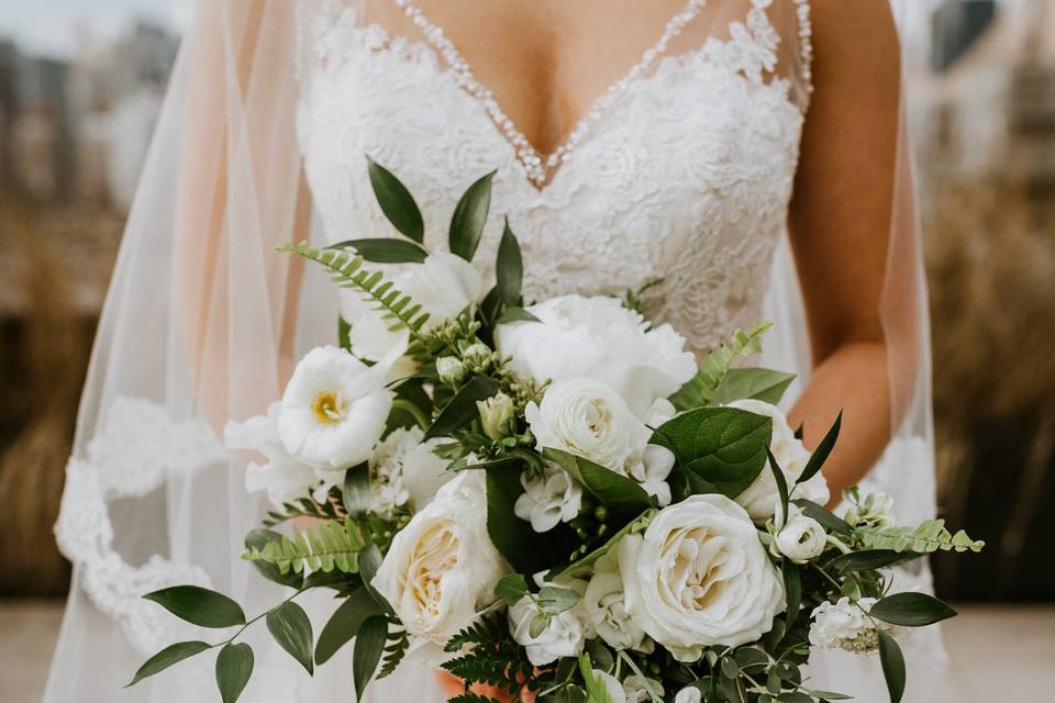 White & green bridal bouquet