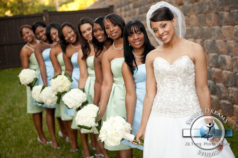 The bride with her bridesmaids